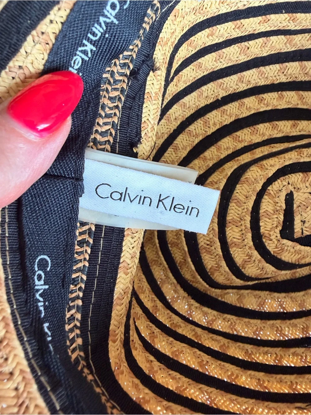 Calvin Klein Black Tan Striped Woven Fedora Hat